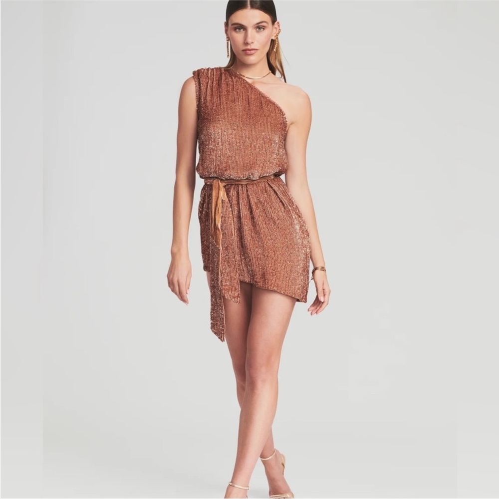 NWT Retrofete Bronze One Shoulder Ella Sequin Mini Dress  *no belt*